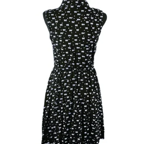 Allegra K - Women's Cat Printed, Half Placket, Knee Length Sleeveless Dress - Picture 2 of 5